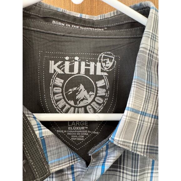 Kuhl Men's Large Plaid Short Sleeve Shirt Button Up Top Gray Blue - Picture 4 of 10